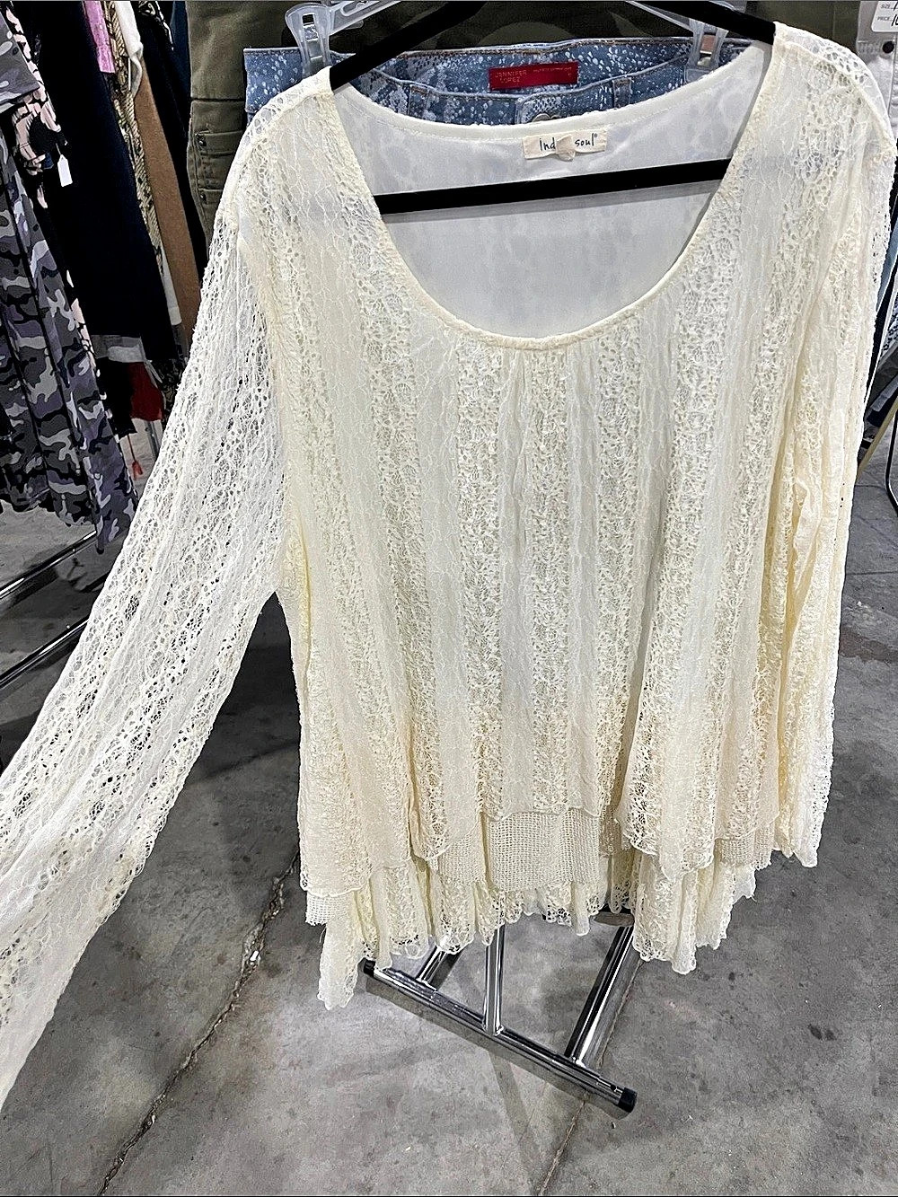 Indigo Soul Jennifer Lopez High Rise Skinny Crop Lace Tunic Cream Size 3XL